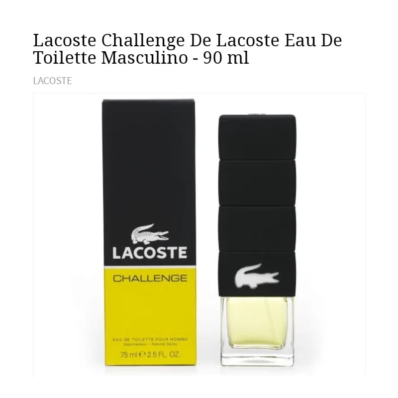 LACOSTE CHALLENGE DE LACOSTE EAU DE TOILETTE MASCULINO-90ML