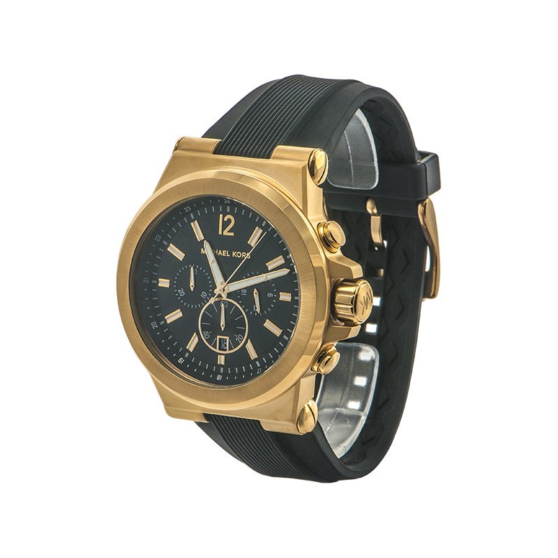 MK  MASCULINO DOURADO CAIXA 48MM MAQUINARIO QUARTZ PULSEIRA SILICONE PRETA