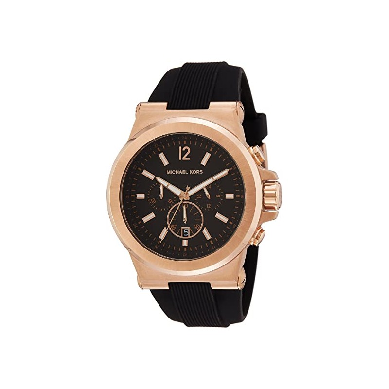 MK MASCULINO CAIXA AÇO ROSE 48MM PULSEIRA SILICONE PRETA MAQUINARIO QUARTZ