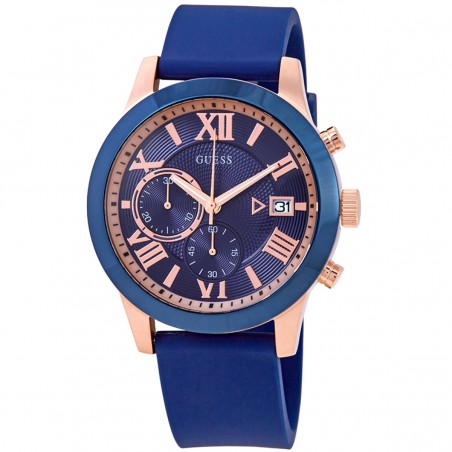 Guess  MASCULINO PULSEIRA SILICONE AZUL CAIXA ROSE CAIXA 44.5 MMX12MM BAND 22MM MOVIMENTO QUARTZ