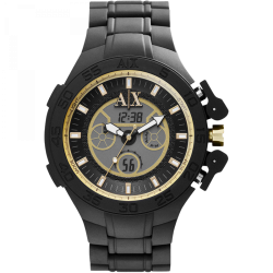 Ax MASCULINO CAIXA 50MM PULSEIRA SILICONE DISPLEY ANALOGICO E DIGITAL COR PRETO E GOLD