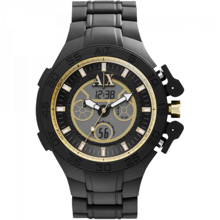 Ax MASCULINO CAIXA 50MM PULSEIRA SILICONE DISPLEY ANALOGICO E DIGITAL COR PRETO E GOLD