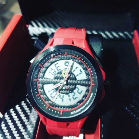 SCUDERIA FERRARI MAQUINARIO ANALOGICO E DIGITAL CAIXA 45MM MASCULINO VERMELHO